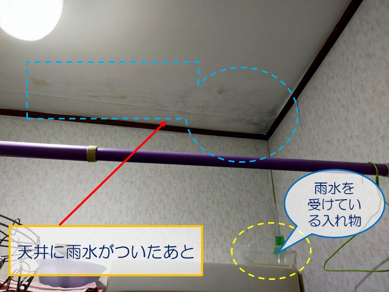 阪南で雨漏りのご相談天井に雨水がついたあと