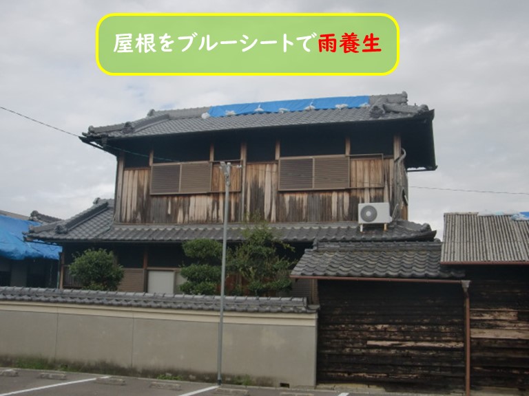 阪南市で屋根をブルーシートで雨養生