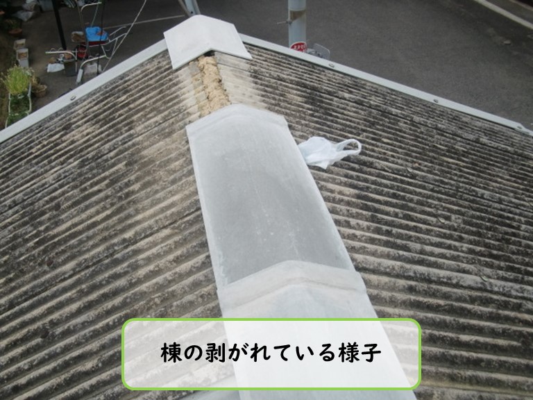 阪南市で棟板金剥がれている様子