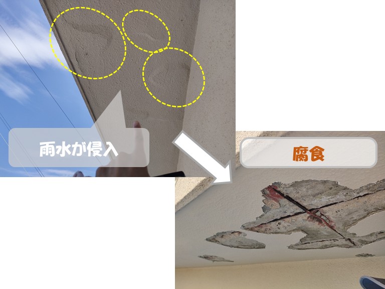 雨水が侵入・腐食