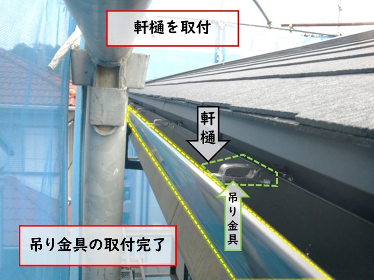 高石市で軒樋を取り付ける吊り金具取付