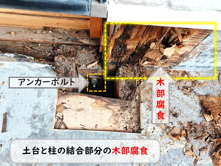 高石市土台と柱木部腐食