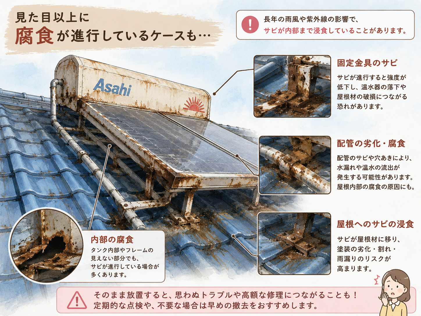 サビが進行しているケースも多く見受けられます。