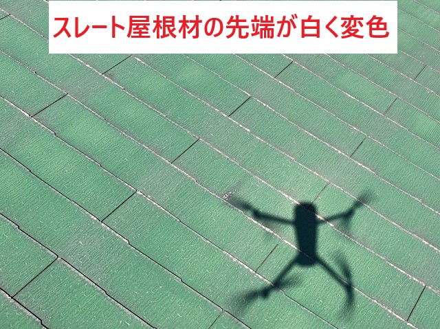 スレート屋根先端が白い