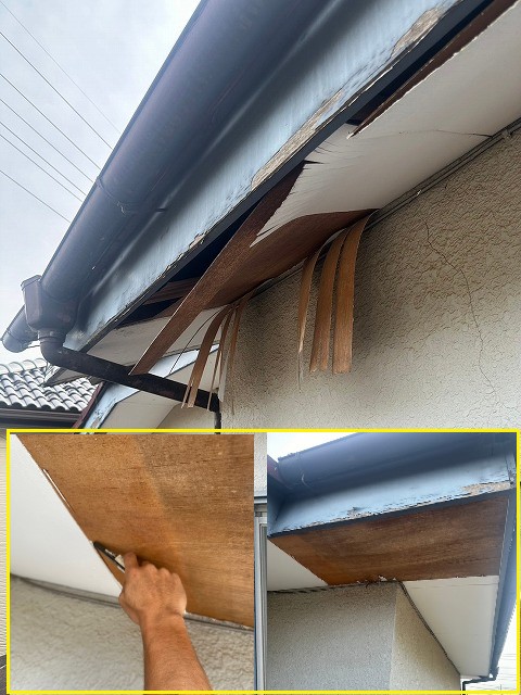 【主な劣化原因】 ・経年劣化（10～15年が目安） ・湿気・雨水の浸入 ・雨漏りによる腐食・シミ ・小動物（鳥・ハクビシンなど）による破損 ・台風や強風による板のめくれ