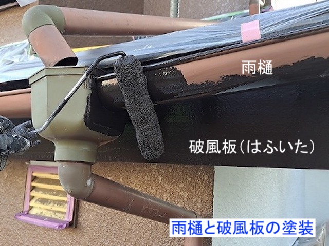 雨樋および破風板の塗装