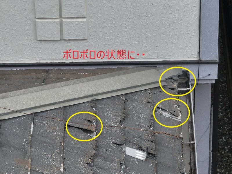 屋根がボロボロの状態