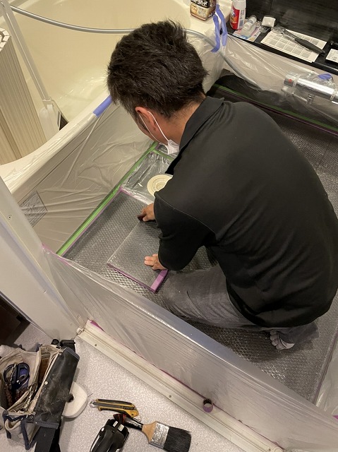 ユニットバス床ケレン養生