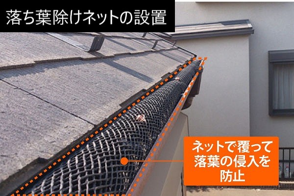 雨樋の詰まりの原因　落ち葉除けネット