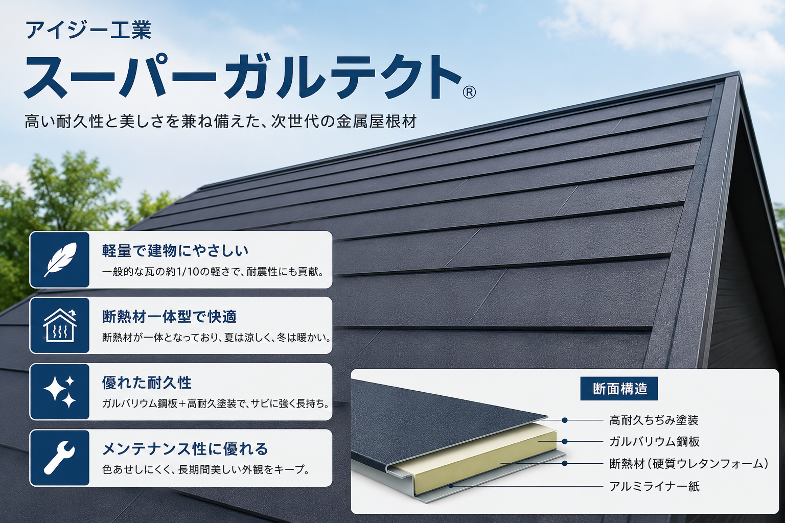 川口市で屋根カバー工法。スーパーガルテクト使用