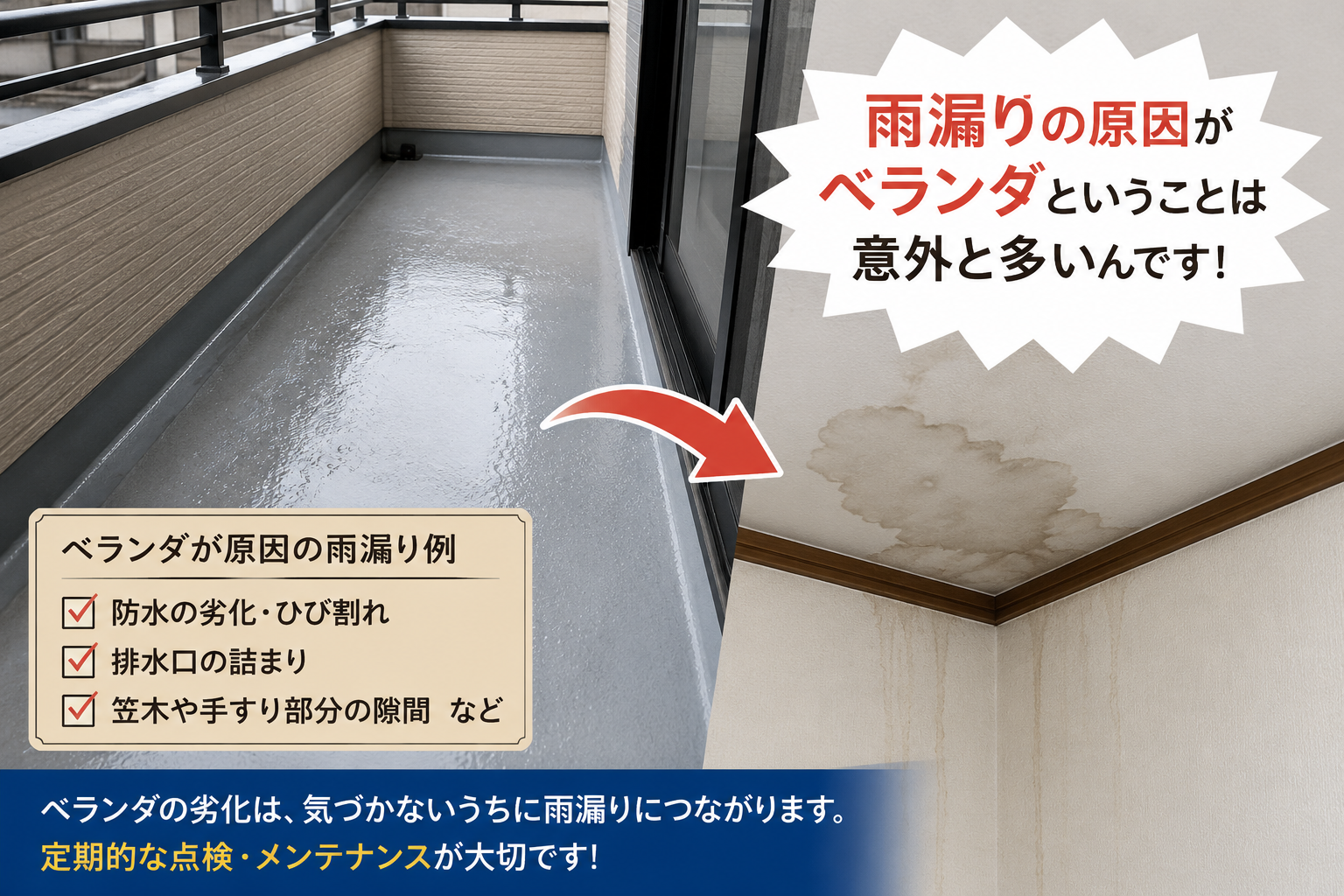 ベランダ雨漏りは多い