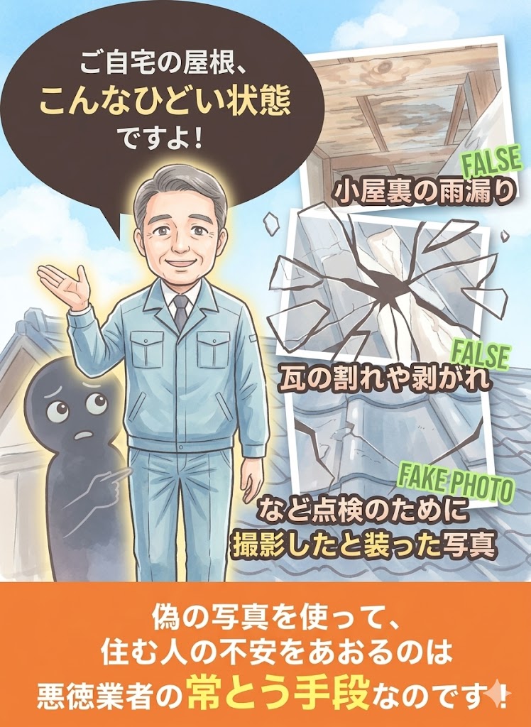 ・その場で契約しない ・屋根に上らせない ・会社名・連絡先を確認する ・必ず複数社で見積もりを取る そして一番大切なのは、信頼できる地元業者に相談することです。