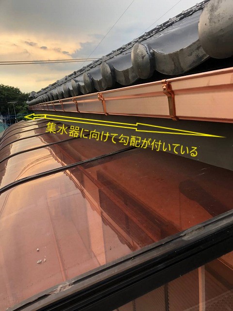 銅樋　勾配がついている