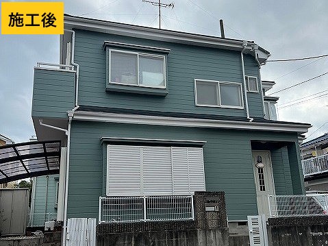 ブルー外壁サイディング施工後