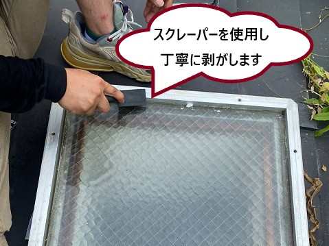 スクレーバーを使用し丁寧に剥がします
