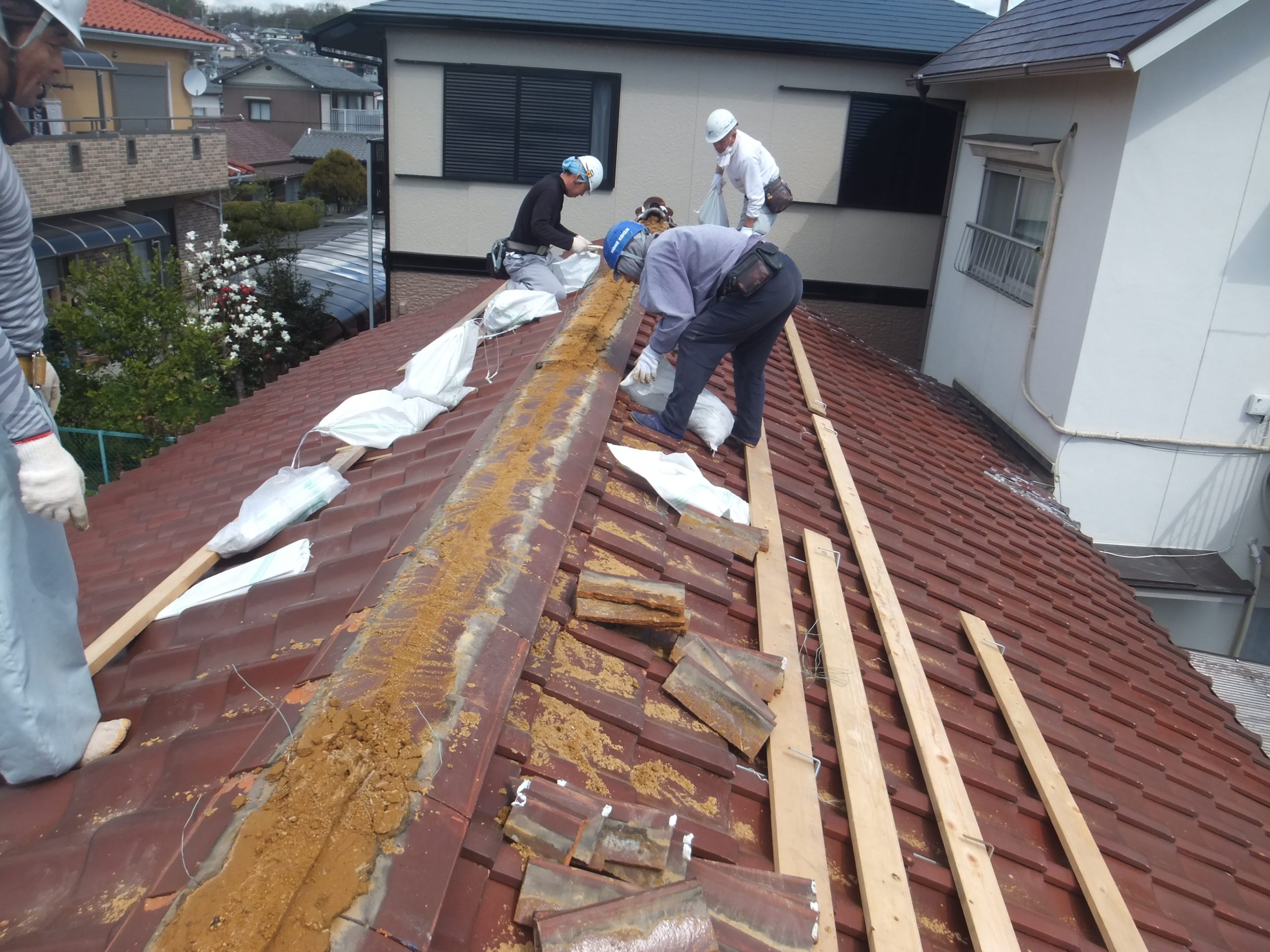 棟の取り直し工事　棟の解体後の様子