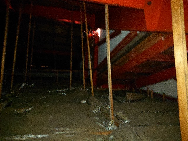 屋根裏に入って雨漏りの調査