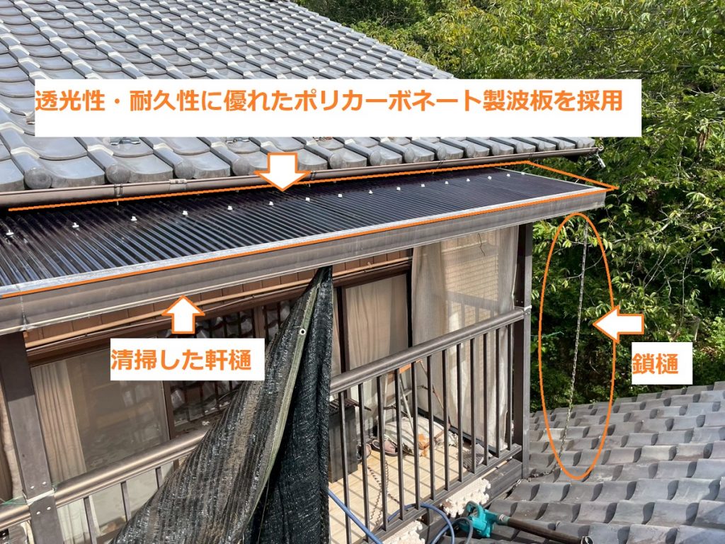新しい波板の施工後