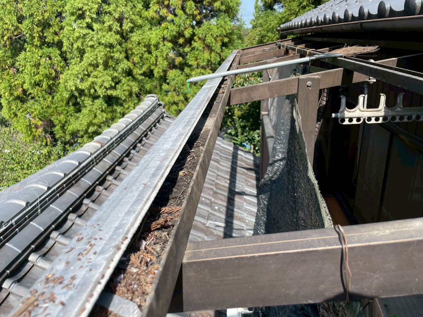 波板を外した骨組みと軒樋