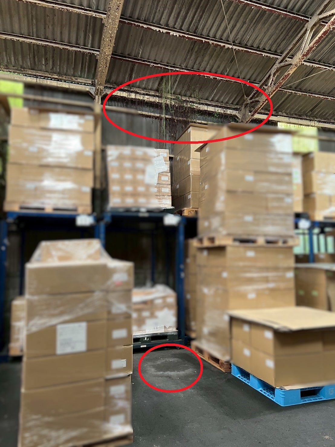 工場内部　雨染み