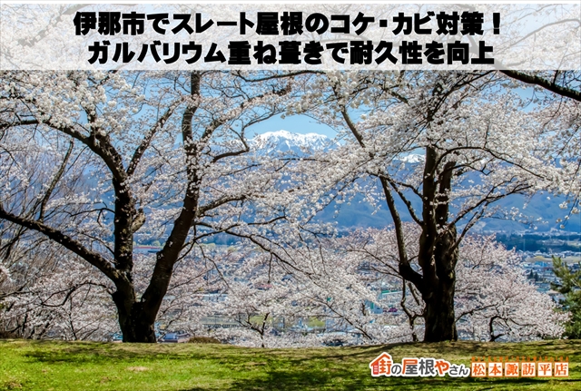 伊那市でスレート屋根のコケ・カビ対策！ガルバリウム重ね葺きで耐久性を向上