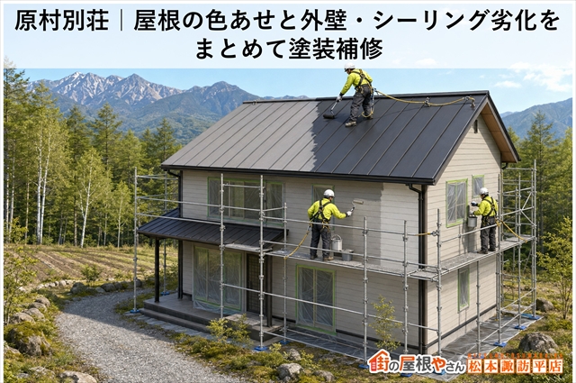原村別荘｜屋根の色あせと外壁・シーリング劣化をまとめて塗装補修