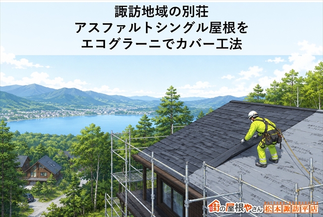 諏訪地域の別荘｜アスファルトシングル屋根をエコグラーニでカバー工法