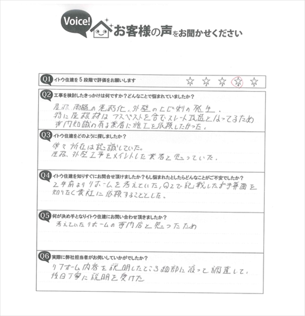 お客様の声スキャン画像