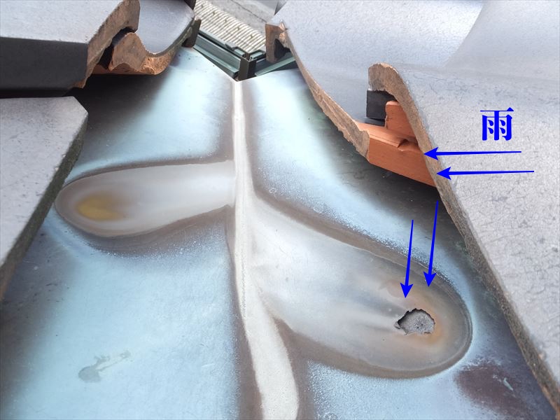 谷板金の穴があく過程