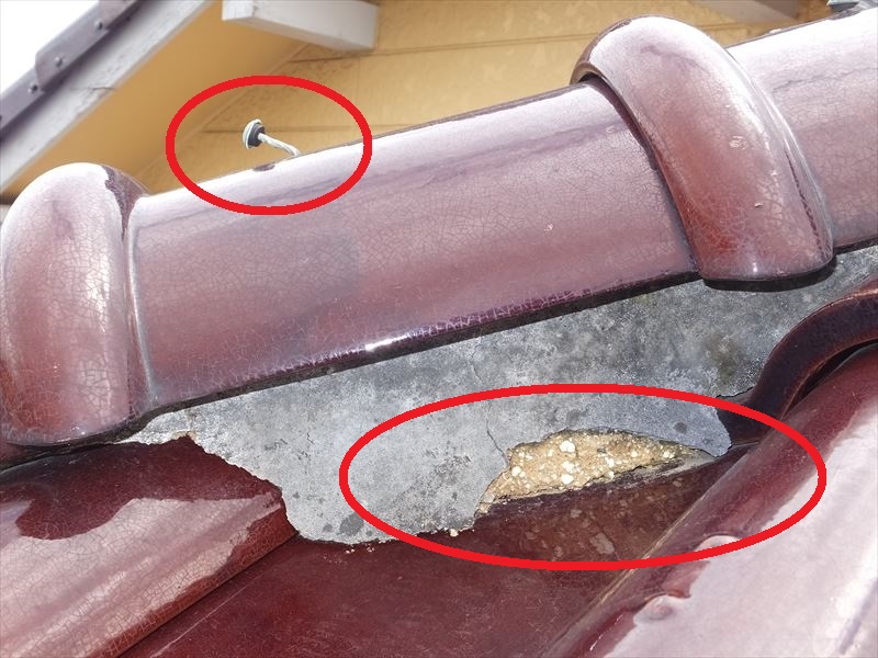 棟の補修工事　漆喰