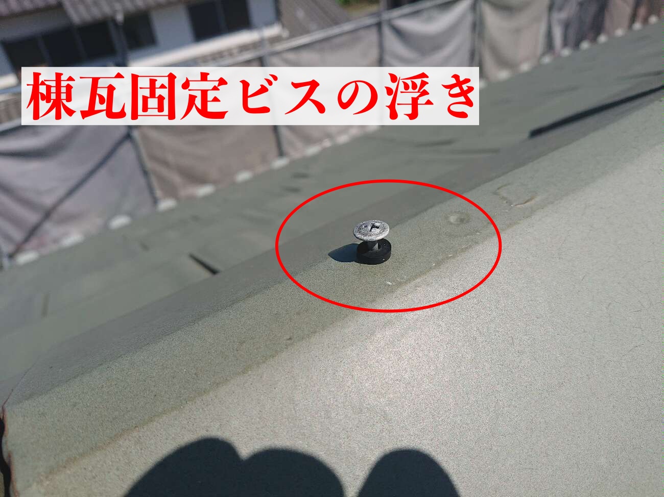 屋根工事　棟のビス止め