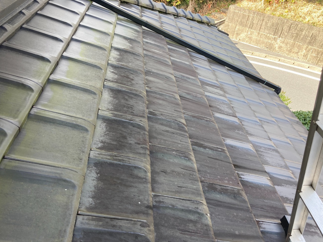 瓦屋根の点検をしました　苔の付着