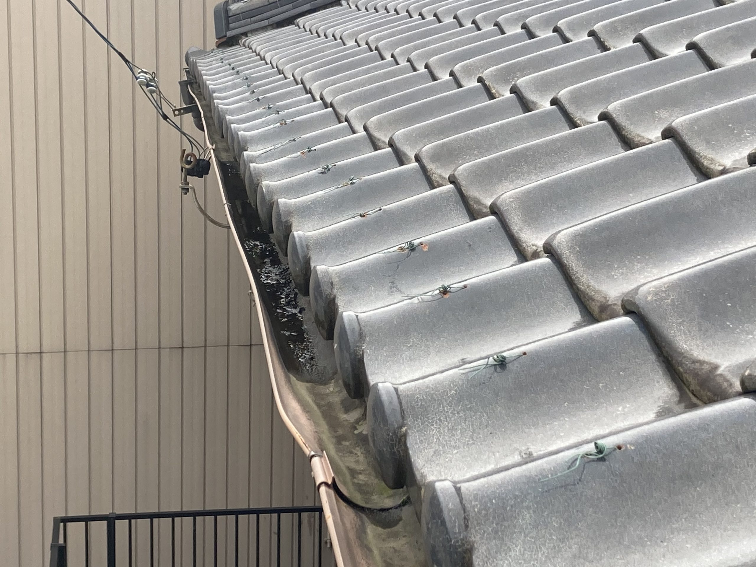 屋根点検　雨樋変形