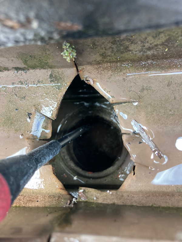 雨樋の詰まり確認をしています