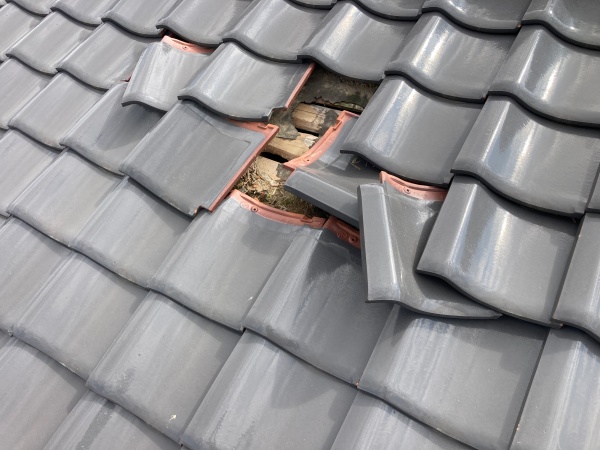 台風被害　瓦のめくれ被害