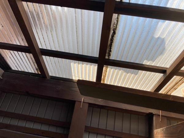 波板の張り替え　下地の確認をしています