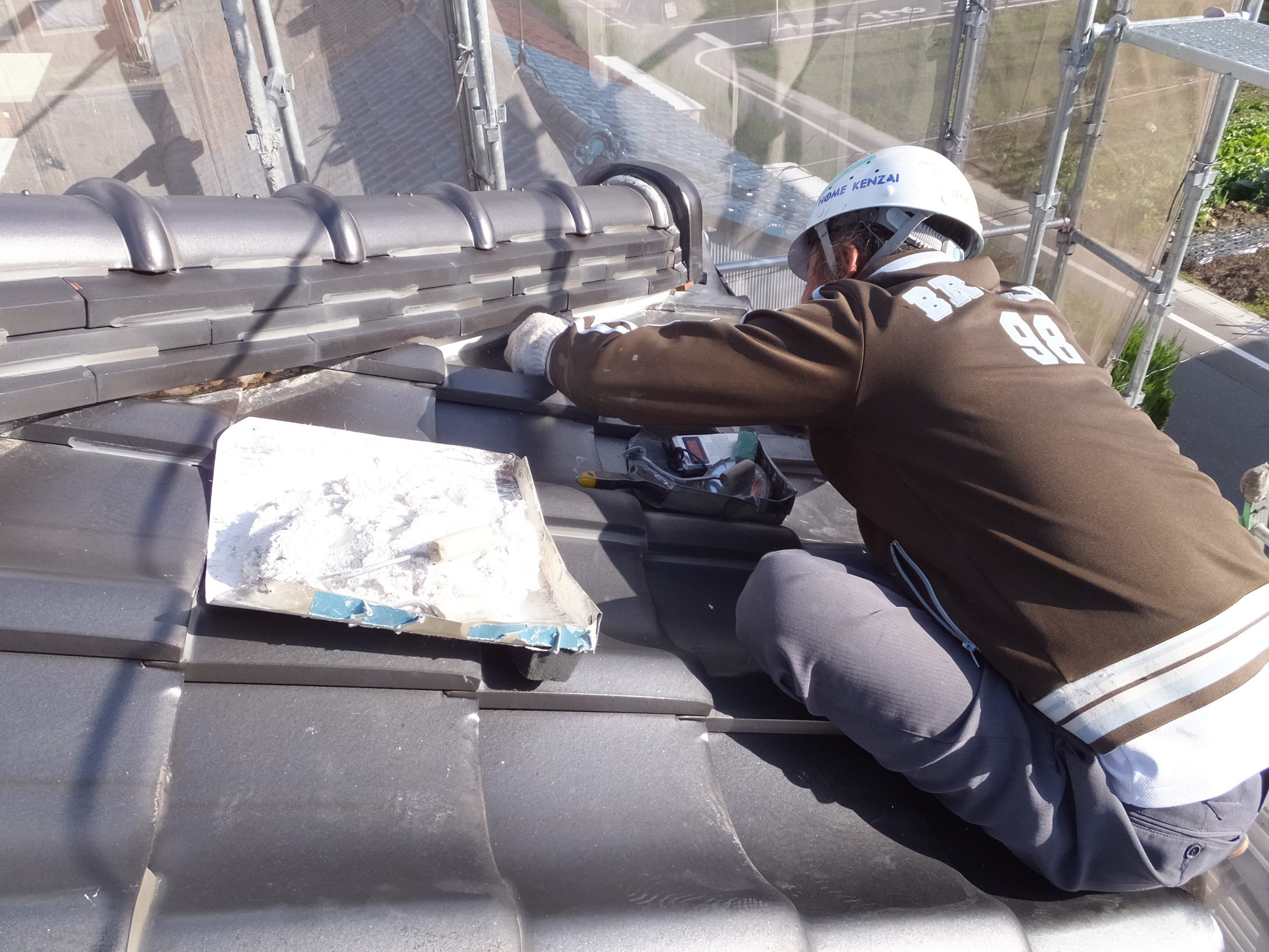 漆喰施工中の写真