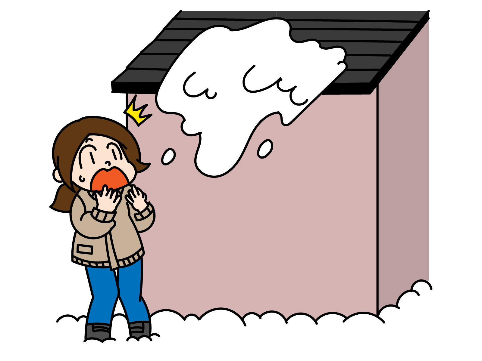 熊野町　落雪隣家被害　屋根調査イラスト