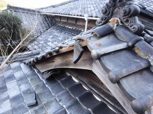 竹倒壊により箕甲破損