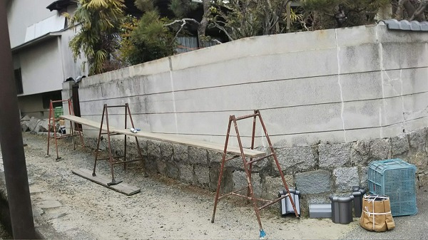 ブロック塀足場準備