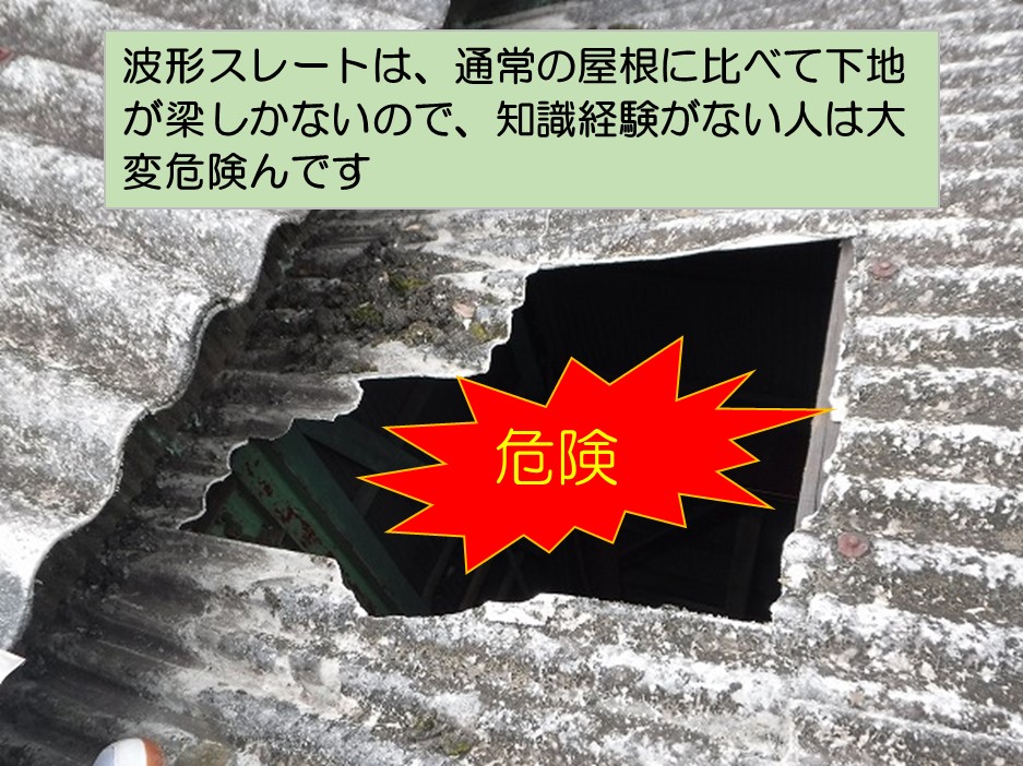 呉市波型スレート屋根下地無し危険