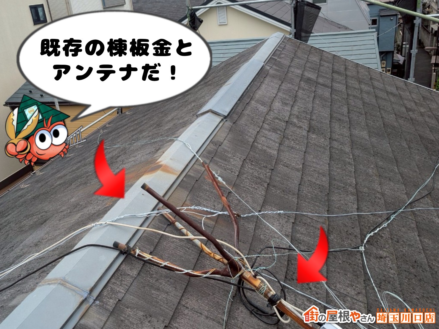 既存の棟板金とアンテナだ!