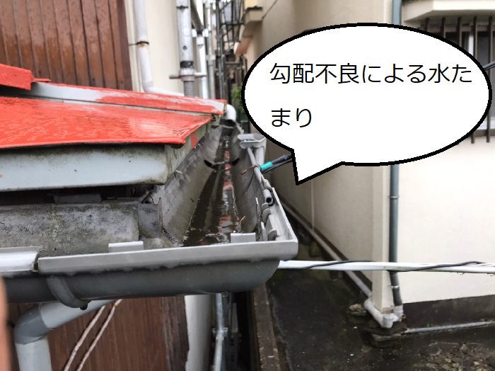 雨樋の勾配不良による水たまり
