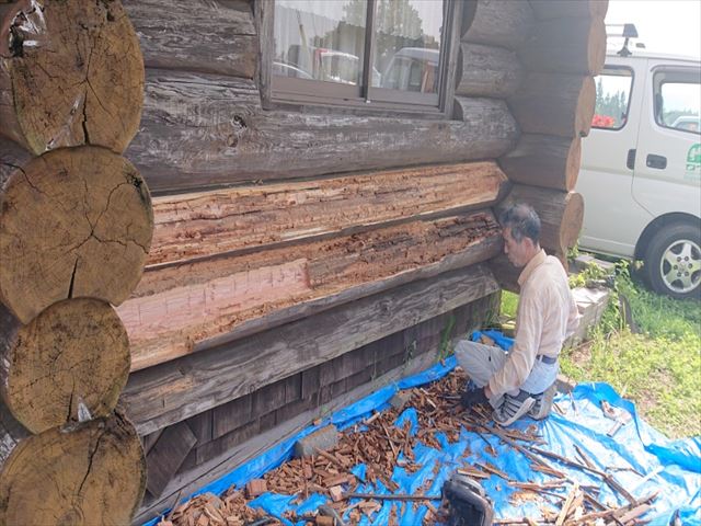 長野県飯島町ログハウス丸太外壁修繕9