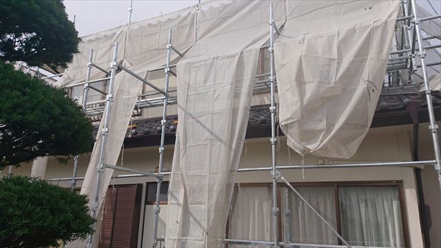 長野県駒ヶ根市モルタル外壁塗装足場作業11