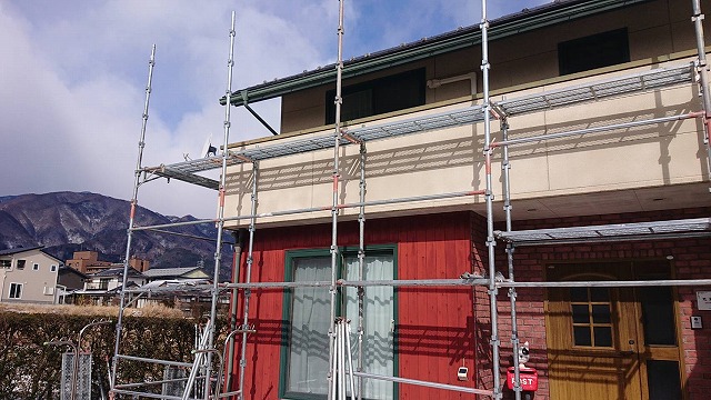 駒ケ根市外壁塗装オスモ足場5