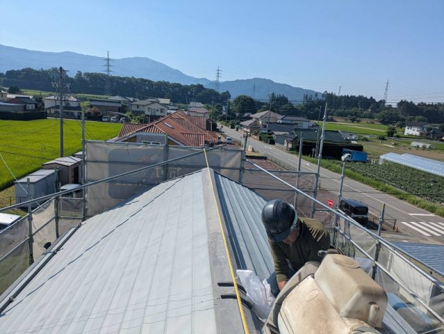 伊那市K邸太陽光パネル撤去 親綱設置