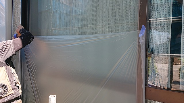 宮田村セキスイハイム屋根外壁塗装養生作業2