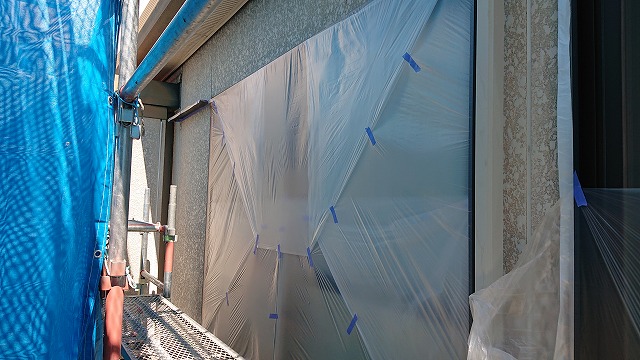 宮田村セキスイハイム屋根外壁塗装養生作業3