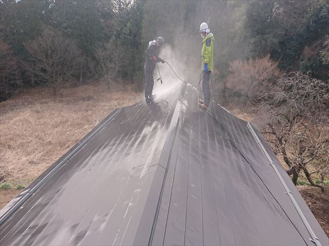 下條村白錆屋根塗装洗浄3